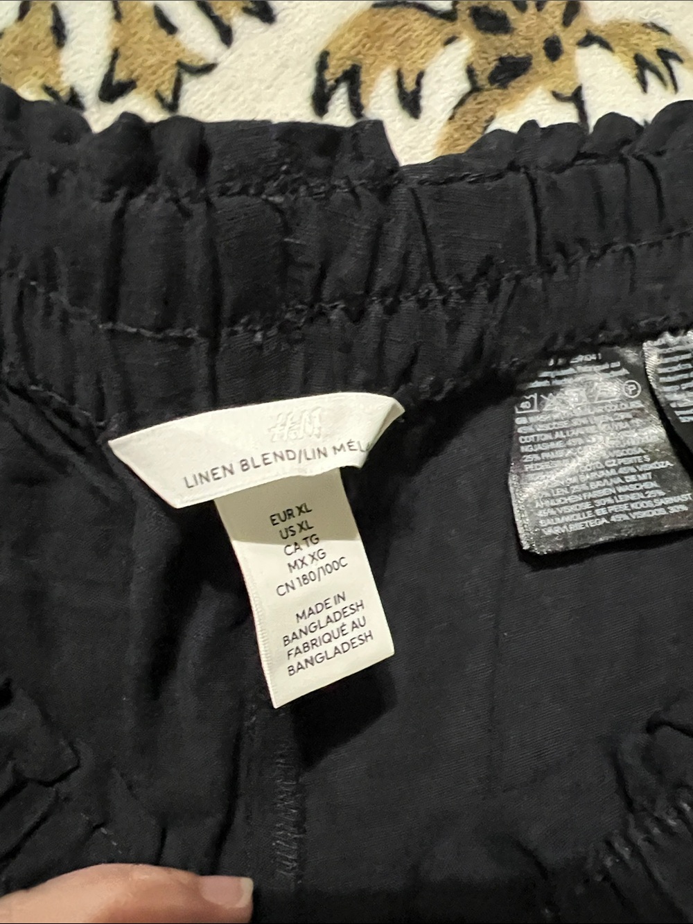 H&M Black Linen-Blend Elastic Waist Chinos